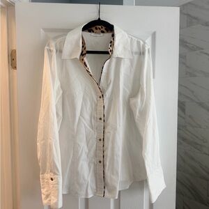 Calvin Klein White Dress Shirt with Leopard Trim